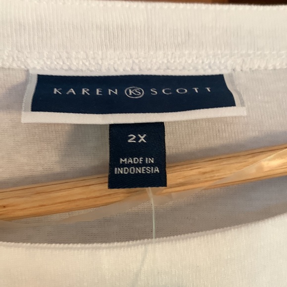 Women’s NWT Karen Scott 2X White Cuffed T Shirt - Picture 3 of 8